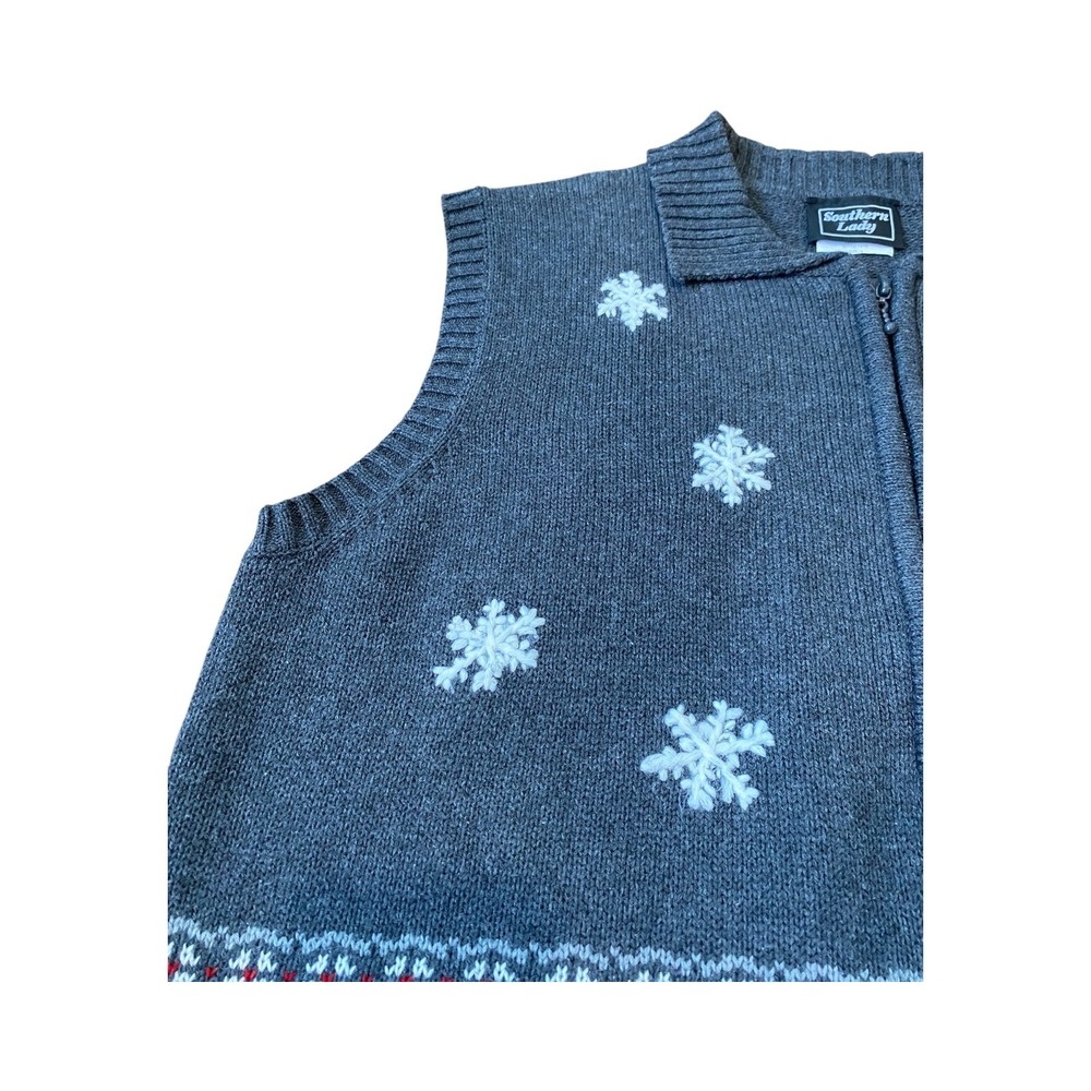 Southern Lady Cardigan Vest Large Gray Snowflake Cardinal Bird Knit‎ Full Zip - Picture 3 of 6